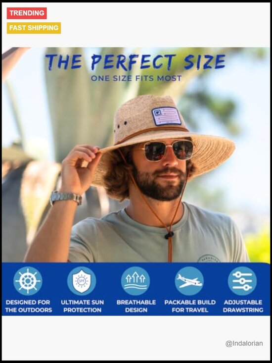 Packable Stone-Washed Straw Lifeguard Hat for Summer Sun Protection